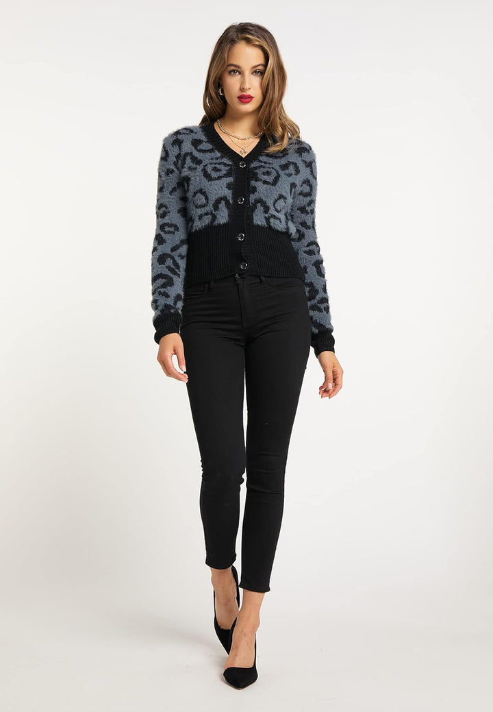 faina Damen Sweater XL-XXL Grau Schwarz, XL-XXL Grau Schwarz