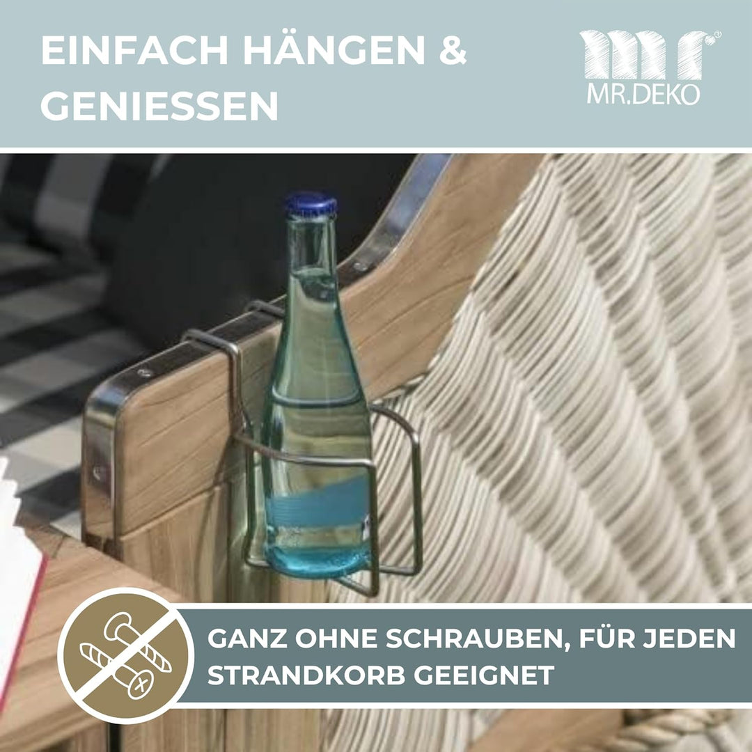 Getränkehalter für Strandkörbe - Edelstahl Halter für Gläser & Becher - Flaschenhalter für Champagne