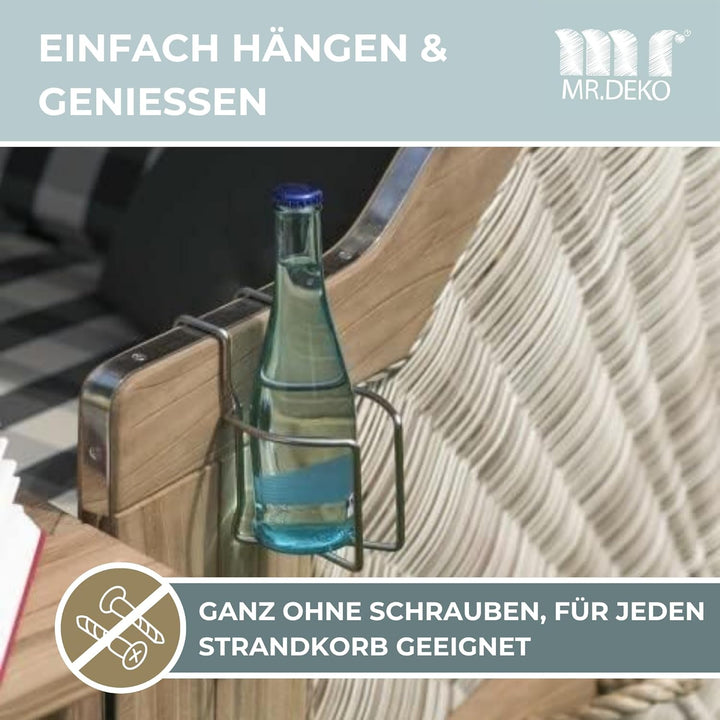 Getränkehalter für Strandkörbe - Edelstahl Halter für Gläser & Becher - Flaschenhalter für Champagne