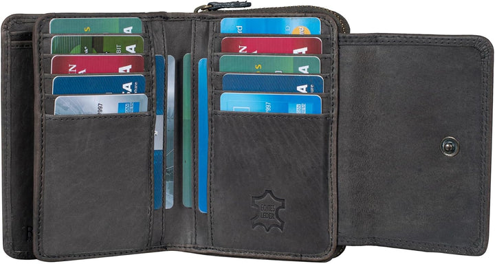 Benthill Damen Geldbörse Gross Echt Leder - Portemonnaie mit RFID Schutz - Portmonee mit vielen Kart