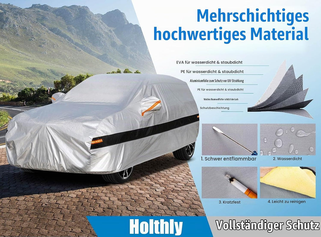 Holthly Autoabdeckung SUV 100% Wasserdicht, Auto Abdeckplane für SUV Vollgarage Regen Sonne Staub UV