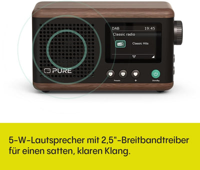 Pure Classic Mini Tragbares Digitalradio – DAB+ & UKW-Radio – Bluetooth 5.3 – 15 Stunden Akkulaufzei