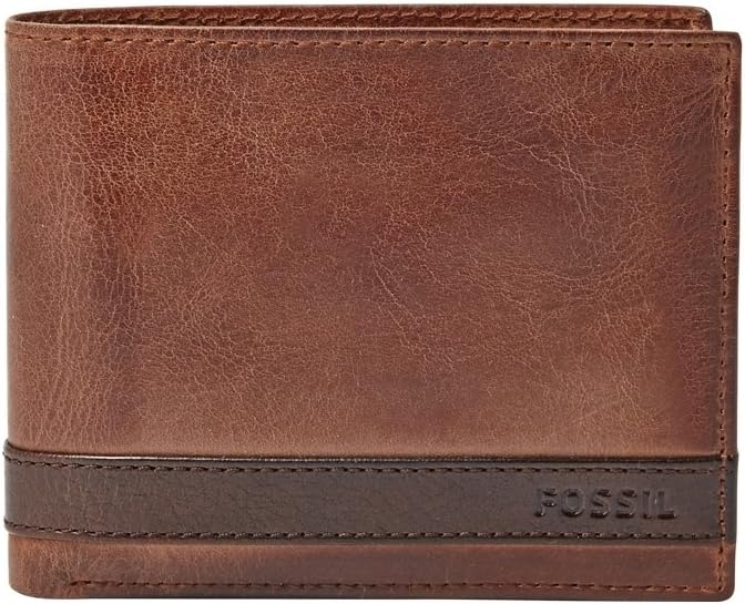 Fossil Herren Quinn Leder Trifold Geldbörse 8,5 cm L x 2 cm B x 10 cm H Braun, Braun
