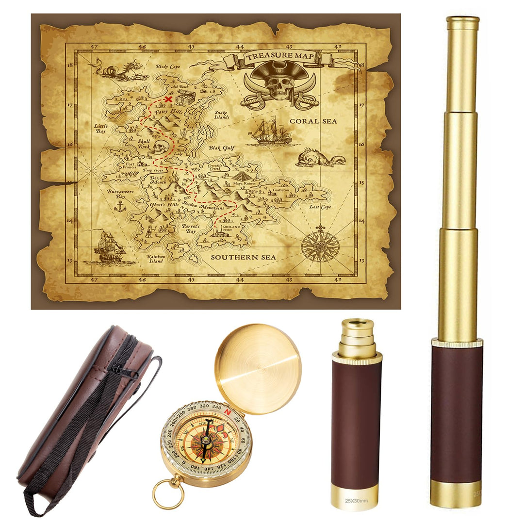 Retro Pirat Teleskop Monokular mit Schatzkarte 25x30 Zoomable Vintage Kapitän Jack Spyglass BAK-4 Li