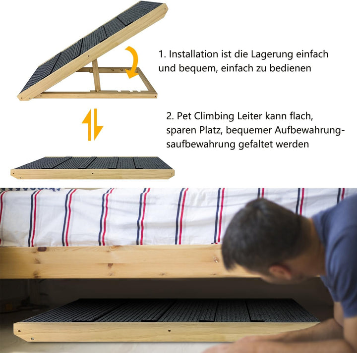 Aufun Hunderampe Hundetreppe Auto Klappbar 100cm lang für Katzen grosse und kleine Hunde, höhenverst