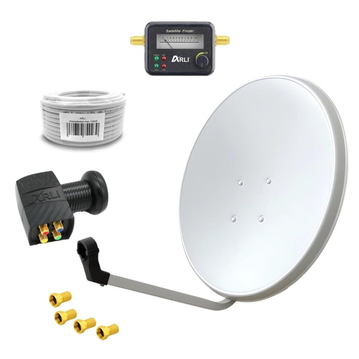 60cm HD Sat Anlage Quad LNB + 15m Koaxialkabel 135dB + Satfinder + 4 F-Stecker Digital 4 Teilnehmer