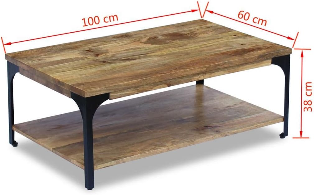 Festnight Couchtisch Kaffeetisch Sofatisch Mangoholz Stahlrahmen Beistelltisch mit Ablagefach zur Au