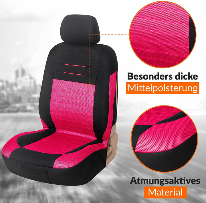 Upgrade4cars Auto-Sitzbezüge Pink Schwarz | Auto-Schonbezüge Set für Vordersitze &amp; Rückbank | Rosa A