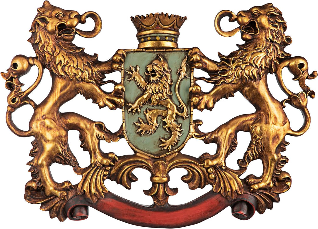 Design Toscano Heraldisches Löwenwappen, Wandfigur Die Pfütze überqueren, Die Pfütze überqueren