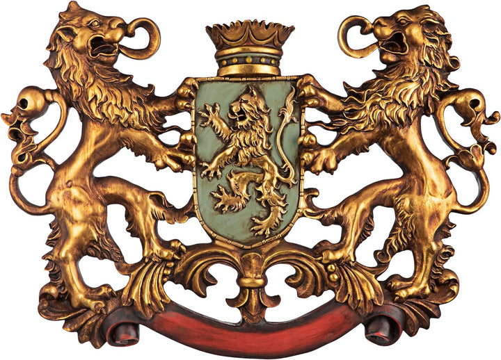 Design Toscano Heraldisches Löwenwappen, Wandfigur Die Pfütze überqueren, Die Pfütze überqueren
