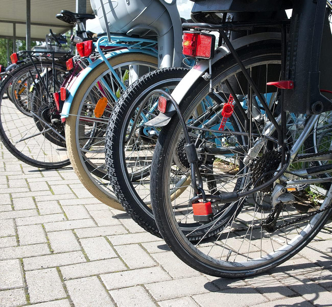 AGT Fahrrad-Schloss-Kette: 2er Pack Wetterfestes Profi-Stahlseil mit Vorhängeschloss, 5m, Ø 1cm (Mot