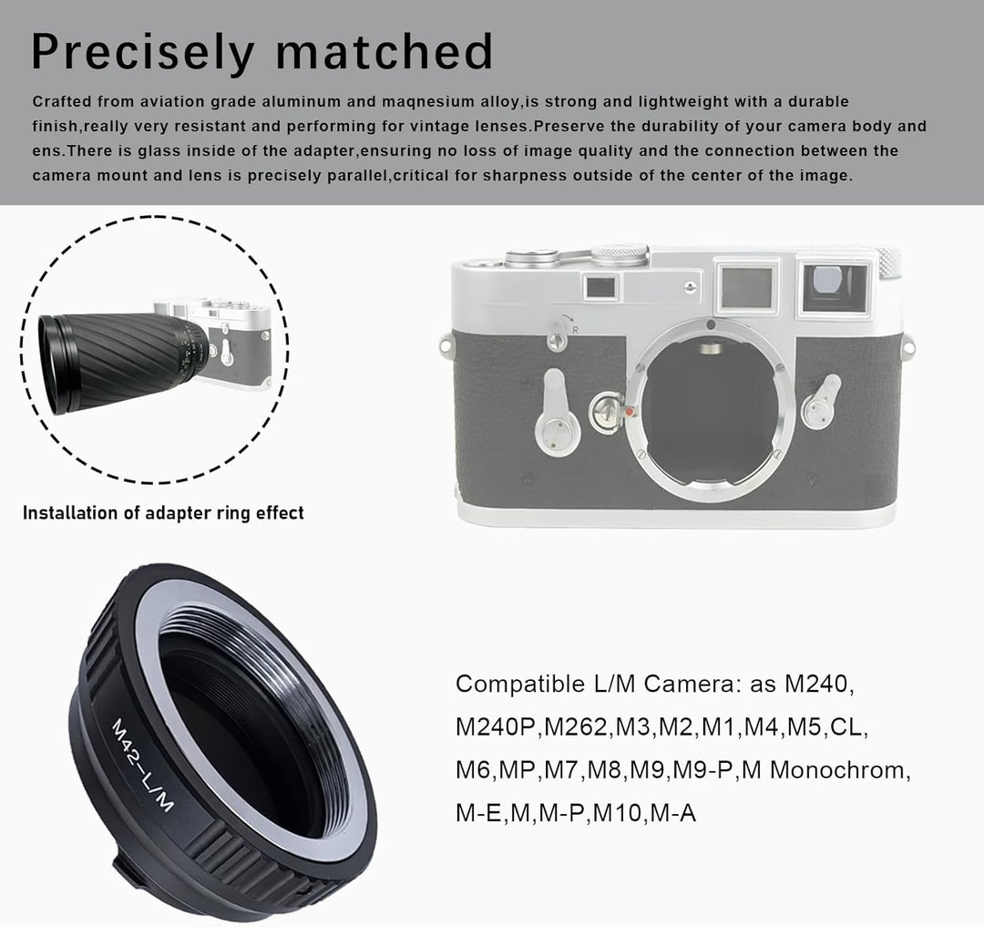 M42-LM Objektivadapter Adapterring,für M42 Objekti Kompatibel auf für LM M1,M2,M3,M4,M5,M6,M7,M8,Kam