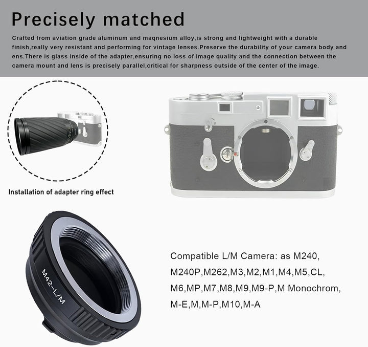 M42-LM Objektivadapter Adapterring,für M42 Objekti Kompatibel auf für LM M1,M2,M3,M4,M5,M6,M7,M8,Kam