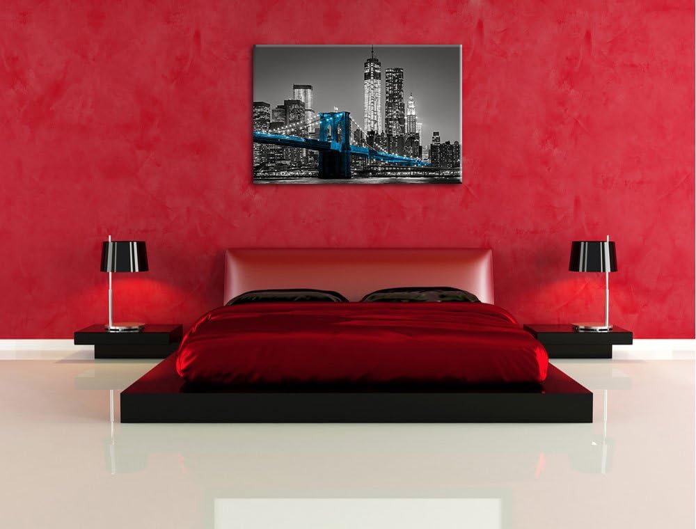 Brooklyn Bridge mit Wolkenkratzern bei Nacht schwarz/weiss Format: 100x70 auf Leinwand, XXL riesige