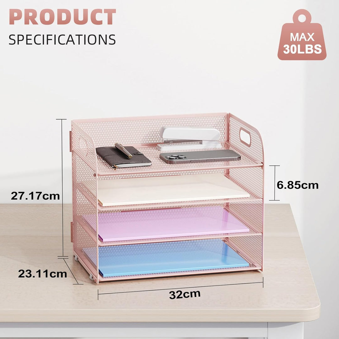 Marbrasse Schreibtisch Ablagen Organizer,4-Stufige Brief Papier Ablage mit Griff,Metall Gitter Desig