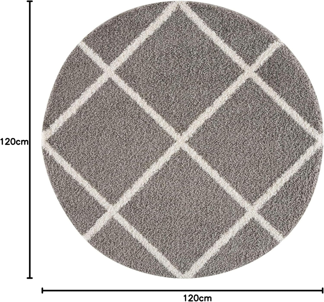 SANAT Madrid Shaggy Teppich Rund - Hochflor Teppiche für Wohnzimmer, Schlafzimmer, Küche - Grau, Grö