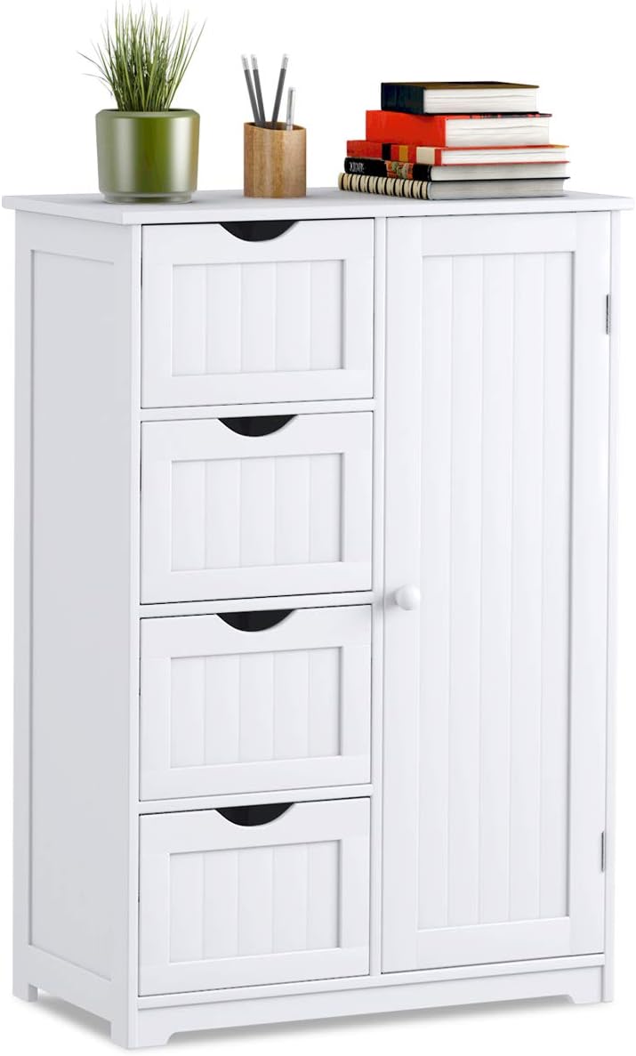 GIANTEX Sideboard Badezimmerschrank, Aufbewahrungsschrank Badschrank aus Holz, Badezimmer Kommode mi