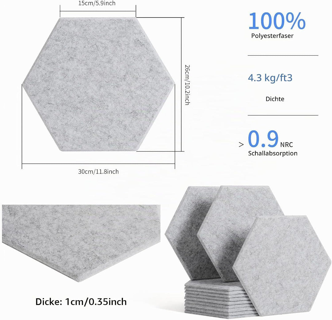 Rdutuok 18 Stück Selbstklebend Akustik Panel,30x26x1cm Hexagon Akustik Absorber Schallschutzplatten