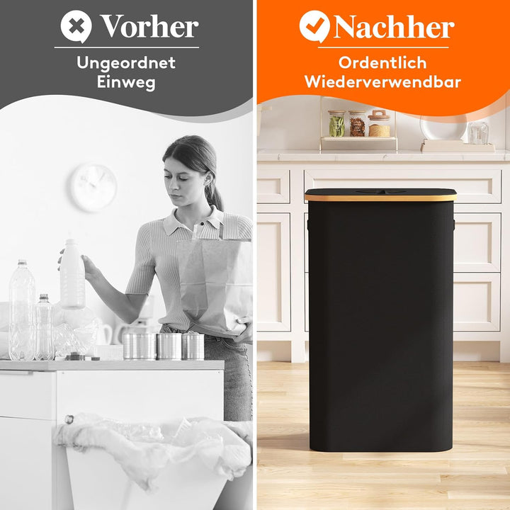 Lifewit Pfandflaschen Sammelbehälter mit Deckel, 100L Bambus Gross Leergut Sammelbehälte, Altglas Au