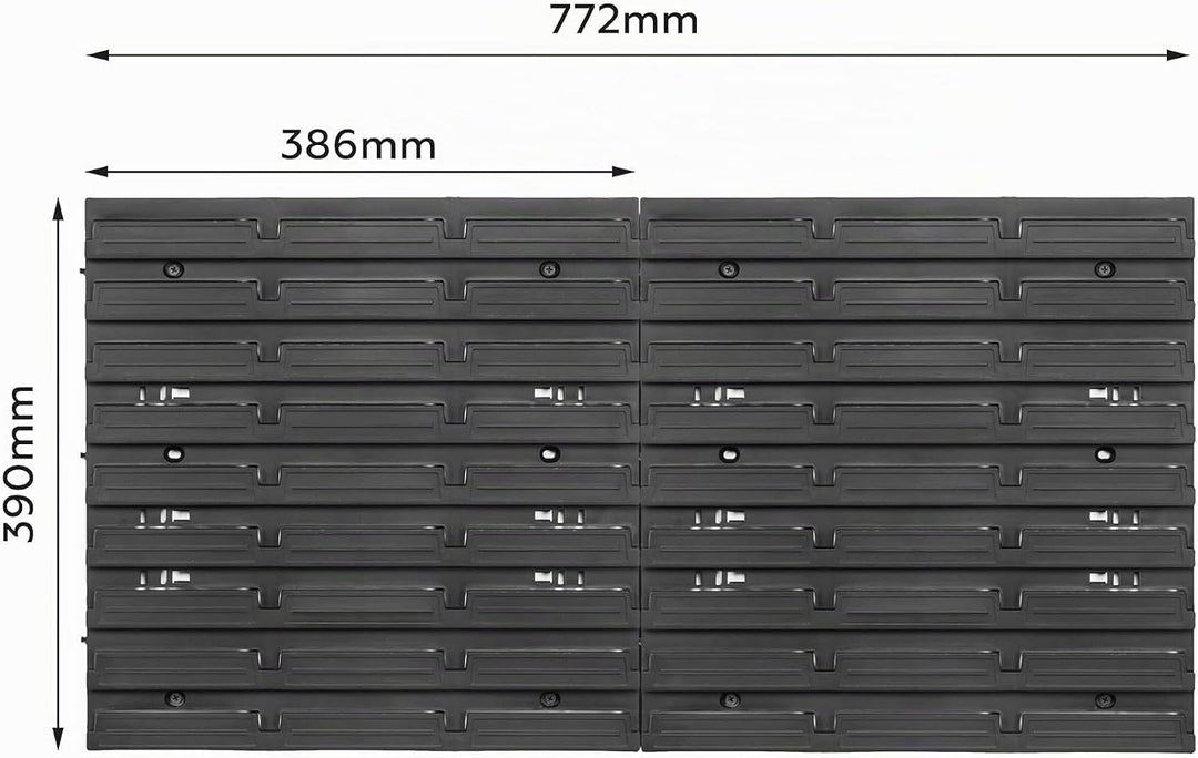 Lagersystem Werkstattregal | 78 x 39 cm | 21 stck. Box | Wandregal mit Stapelboxen - Wandplatten Ext