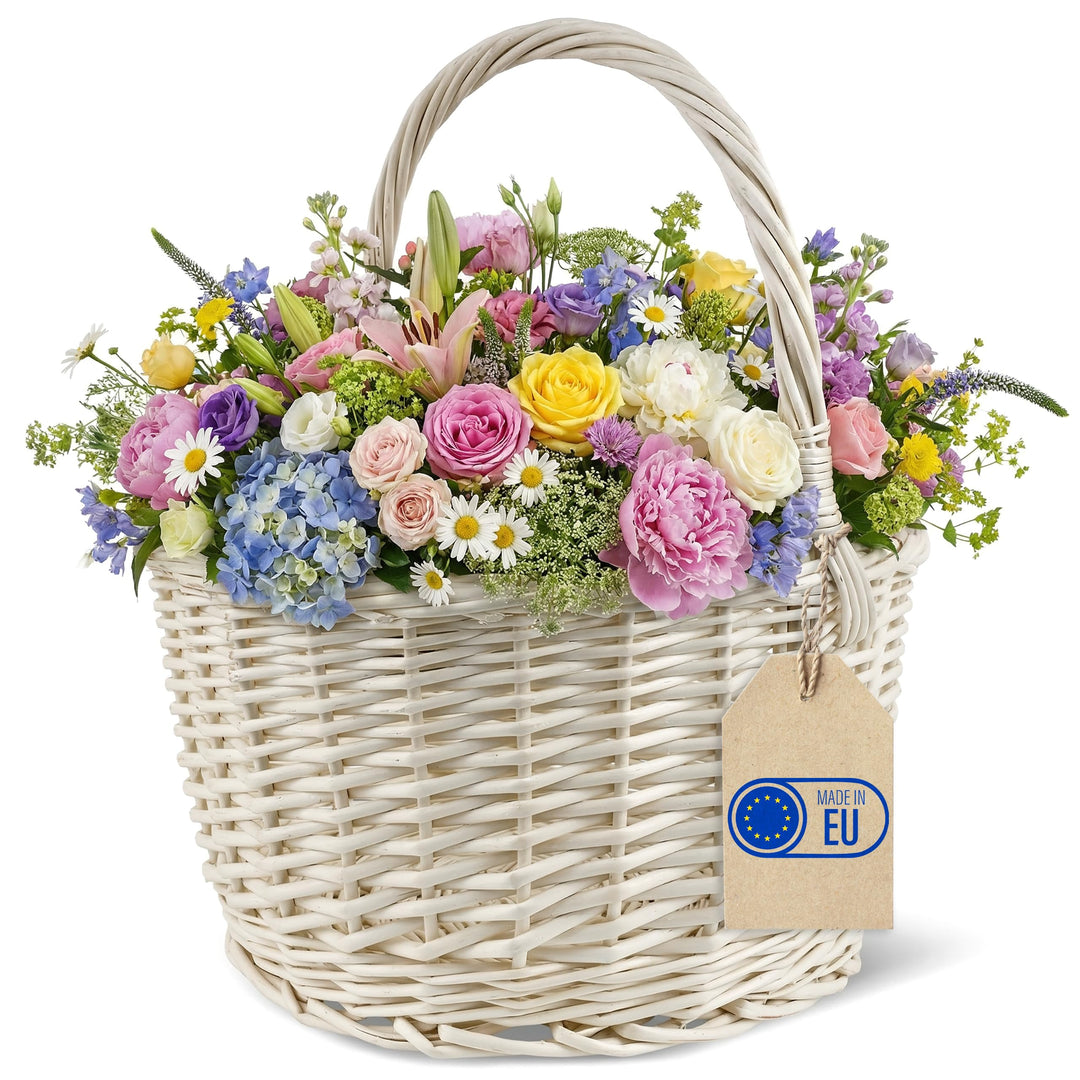 Creative Home Weisser Weidenkorb mit Henkel | 35 x 35 x 39 cm (+/- 2 cm) Gross und Leicht | Handgefl
