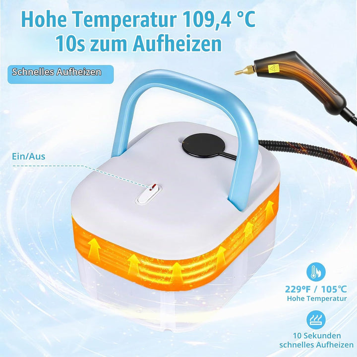 Hochdruck Dampfreiniger Handgerät 2200W, 1,2L Wassertank, 15s Schnellaufheizung, Tragbarer Dampfrein