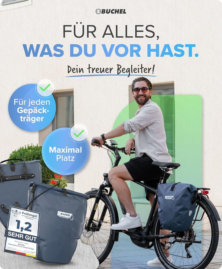 Büchel Fahrradtasche für Gepäckträger I 100% Wasserdicht I mit Tragegriff und Schultergurt I fahrrad