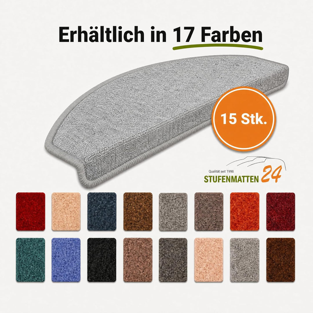 Kettelservice-Metzker Stufenmatten Treppen-Teppich Rambo 15er SparSet 17 Farben (-A-Hellgrau-)