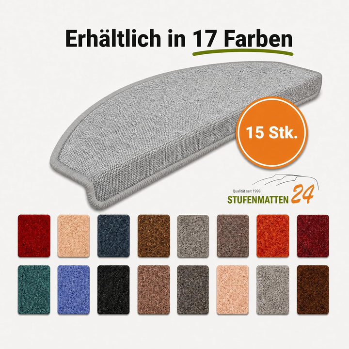 Kettelservice-Metzker Stufenmatten Treppen-Teppich Rambo 15er SparSet 17 Farben (-A-Hellgrau-)