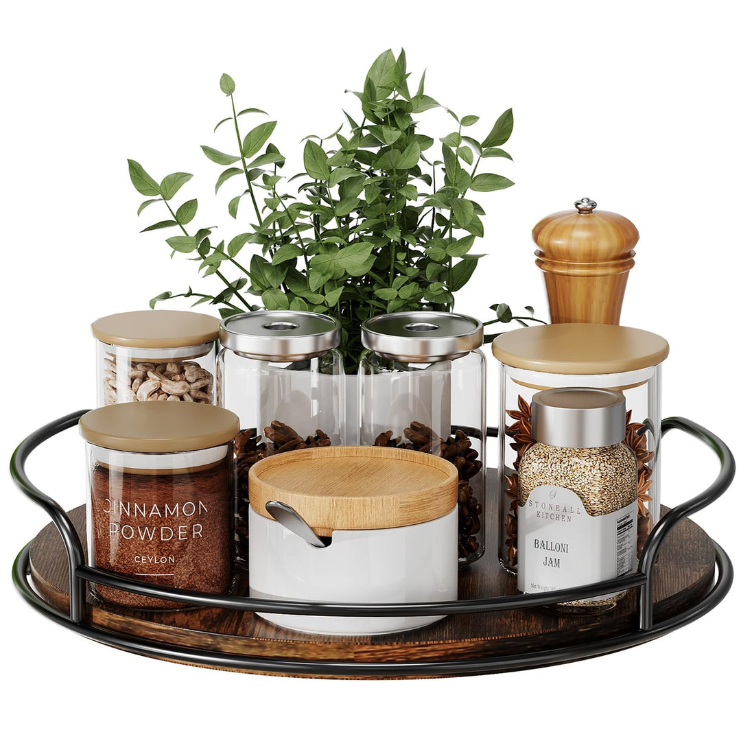 Drehteller Holz Organizer, Lazy Susan Gewürzregal Drehbar Gewürzständer for Tischplatte, Arbeitsplat