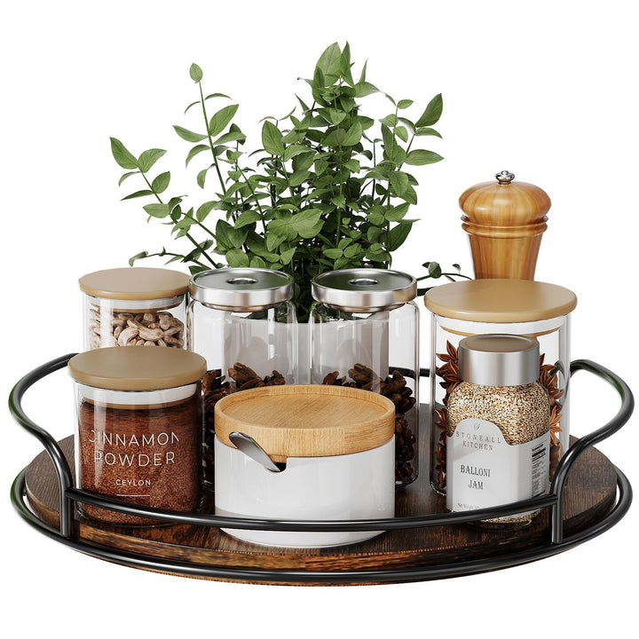 Drehteller Holz Organizer, Lazy Susan Gewürzregal Drehbar Gewürzständer for Tischplatte, Arbeitsplat