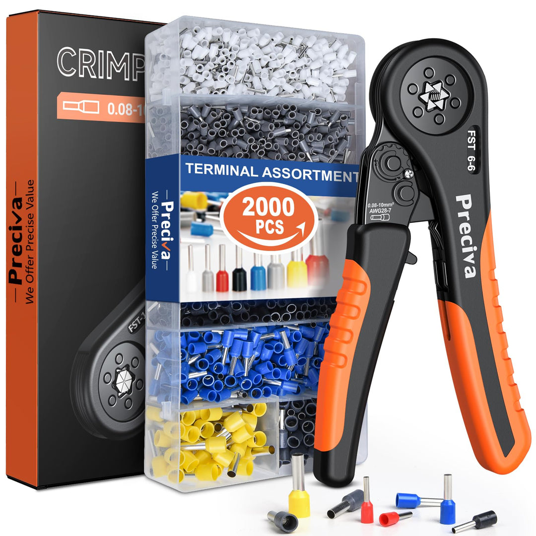 Crimpzangen Aderendhülsen Set, Preciva Sechskant Crimpzange 0,08-6mm² Aderendhülsenzange mit 2000 st