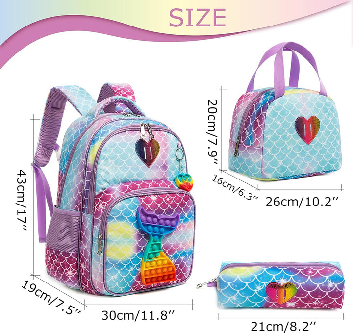 HTgroce Pop it Rucksack für Mädchen Pop Fidget Bag mit Lunch Bag Vorschule Kindergarten Fidget Toys