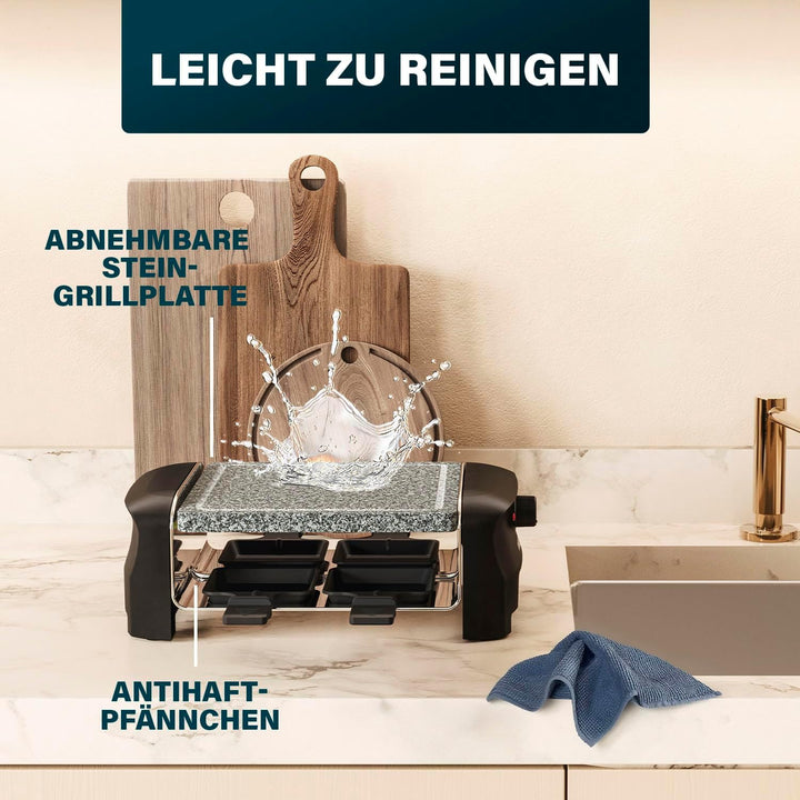 Princess Raclette Grill für bis zu 4 Personen - mit Steingrill und regelbarer Heizstufen, 600 Watt,