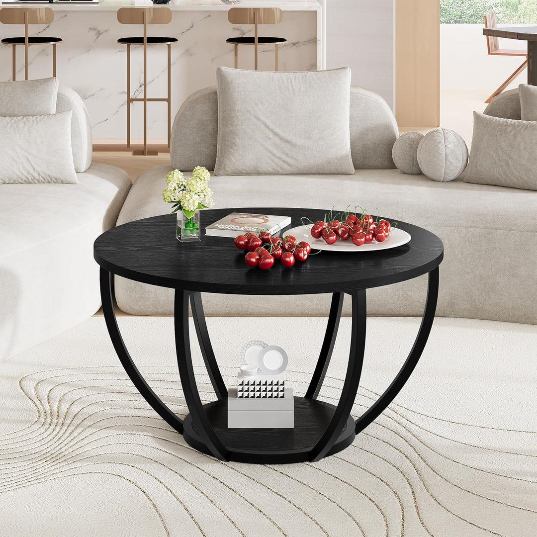 HOMERECOMMEND Round Coffee Table,Couchtisch Rund,2-Tier-Kreis couchtisch mit stauraum,Wohnzimmertisc
