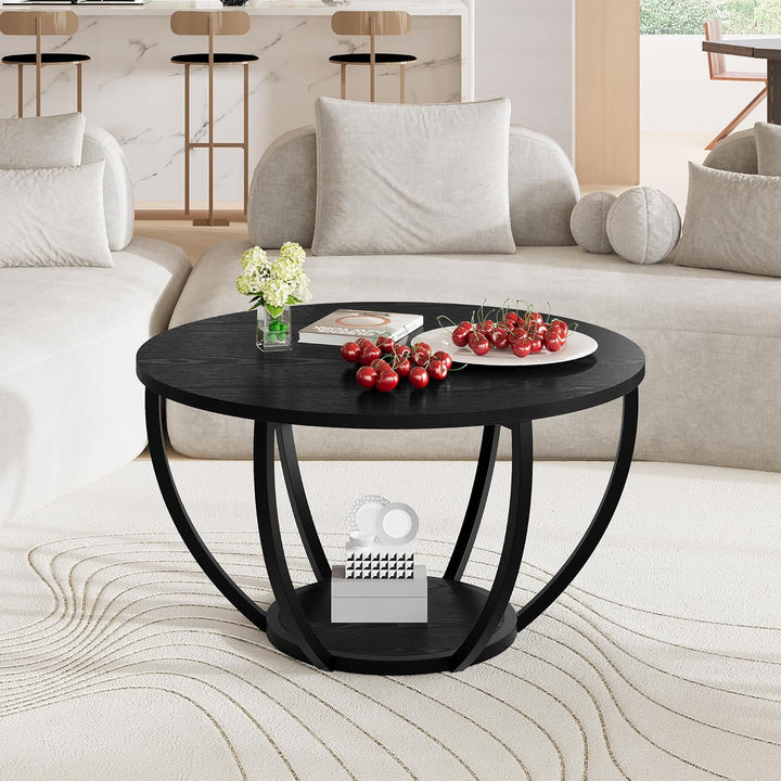 HOMERECOMMEND Round Coffee Table,Couchtisch Rund,2-Tier-Kreis couchtisch mit stauraum,Wohnzimmertisc