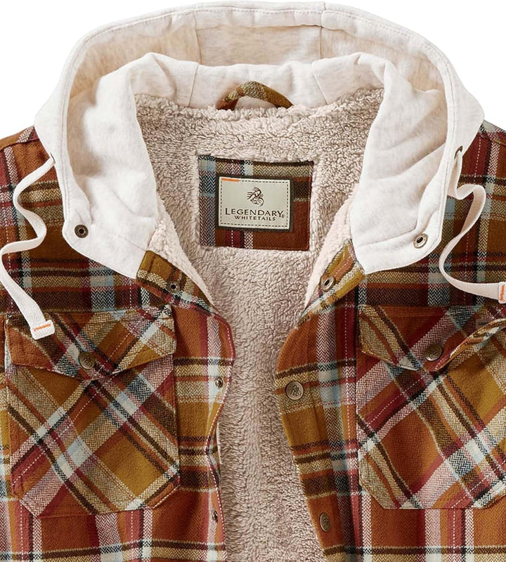 Legendary Whitetails Herren Camp Night Flanell-hemdjacke mit Kapuze und Berber Gefüttert Langärmlig