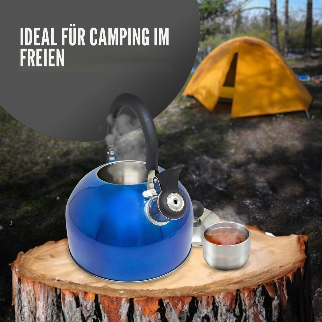 Leichter Wasserkessel mit Pfeiffe aus rostfreiem Edelstahl, Wasserkocher für Camping und Angeln, 2,5