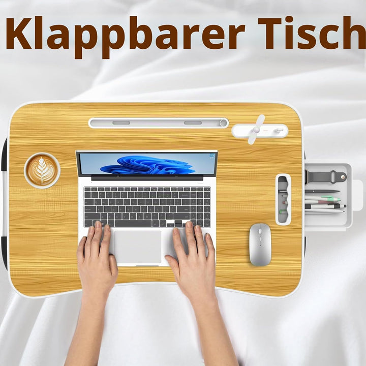 Huracan Laptoptisch für Bett, Laptop Ständer Betttisch Klappbarer, Tragbares Lapdesk mit Schublade,