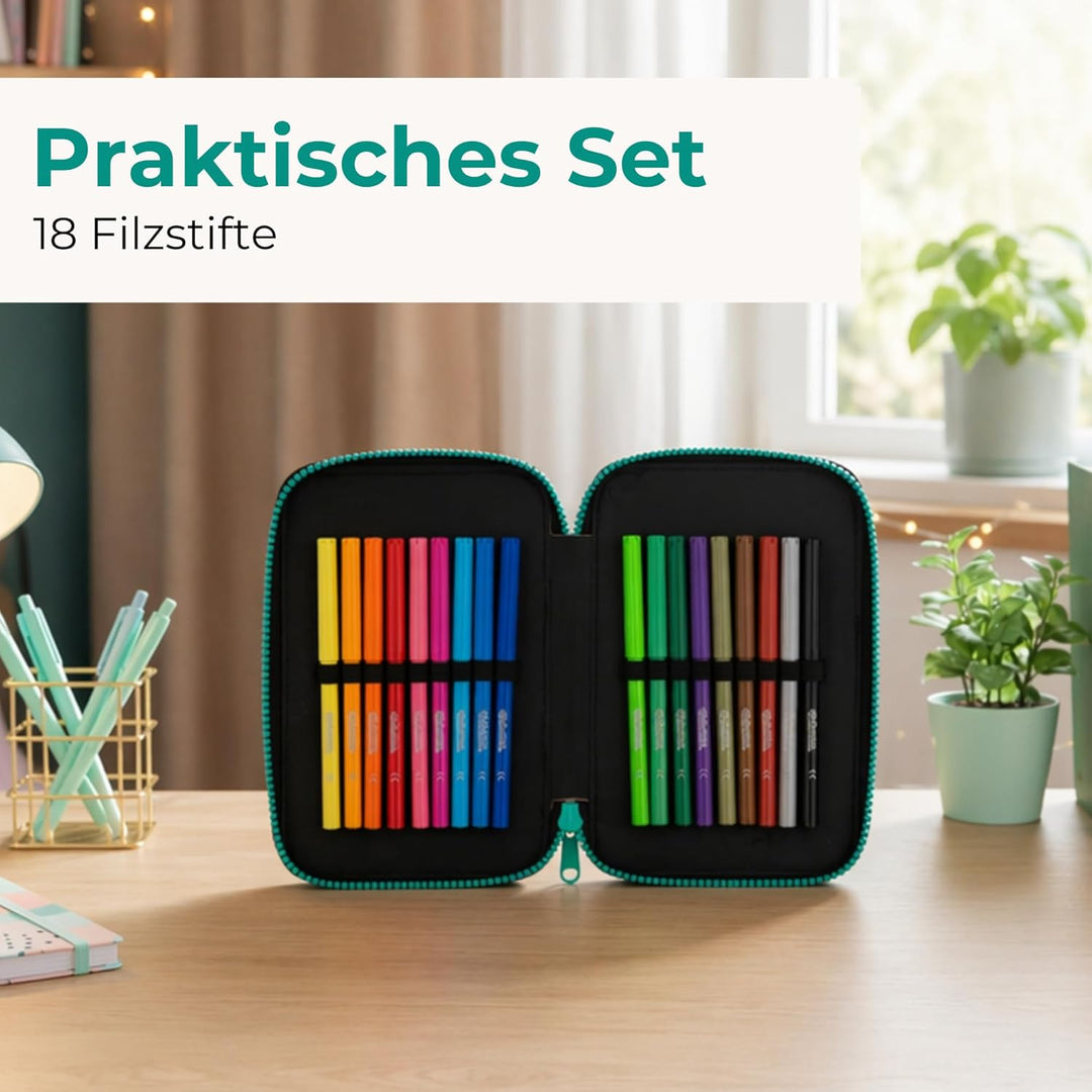 Goldkids Federtasche 3-fache Federmappe Schülerplaner Faultier Federmäppchen 46-teilig gefüllte Schü