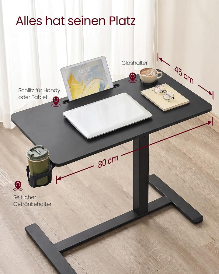 VASAGLE Beistelltisch mit Rollen, mobiler Stehtisch, 80 x 45 cm grosse Tischplatte, verstellbare Höh
