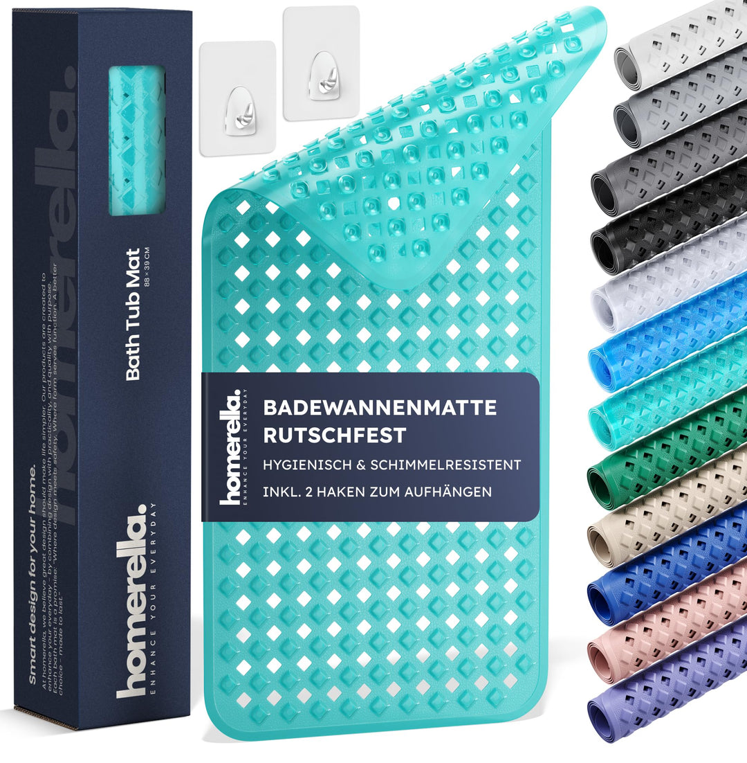 Homerella Badewannenmatte rutschfest Hautsensitiv 88x39cm, INKL. AUFHÄNGUNG | Antirutschmatte Badewa