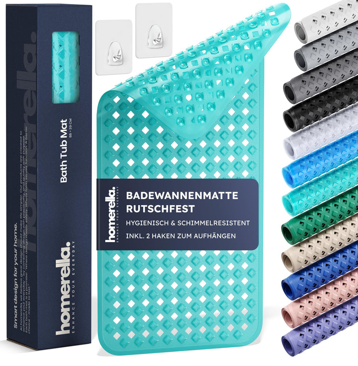 Homerella Badewannenmatte rutschfest Hautsensitiv 88x39cm, INKL. AUFHÄNGUNG | Antirutschmatte Badewa
