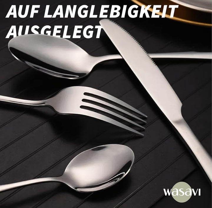 [23-teilig für 4 Personen] Camping Besteckset. Edelstahl-Gabeln, Messer und Löffel. Inklusive tragba