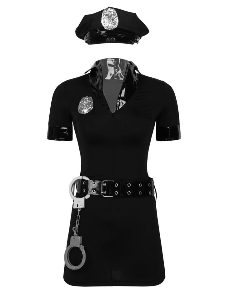 Aislor Sexy Polizei Kostüm Damen Kleid Polizistin Uniform mit Mütze Handschnelle Cop Costume Komplet