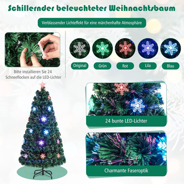 COSTWAY 150 cm LED Künstlicher Weihnachtsbaum mit Glasfaser-Farbwechsler und Sternspitze, Tannenbaum