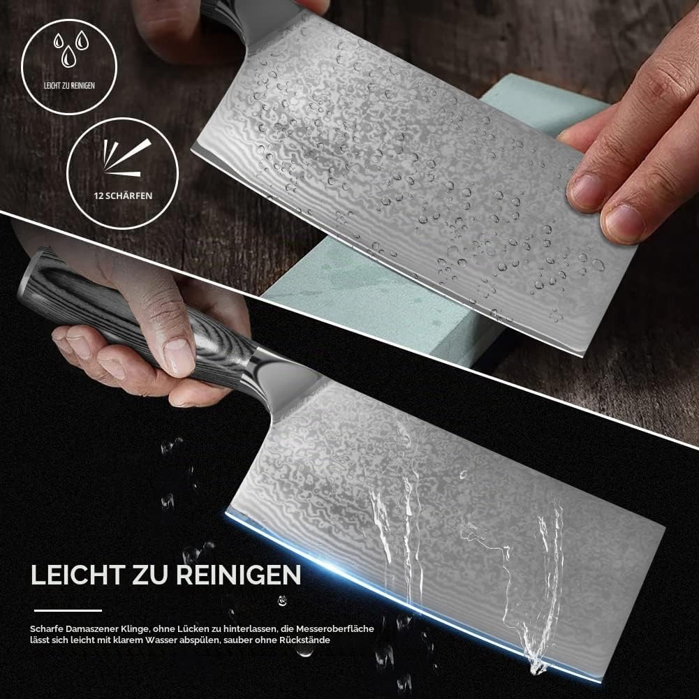 Home Safety Damast Kochmesser Japanisches Messer - Profi Gemüsemesser aus echtem Damaststahl für Küc