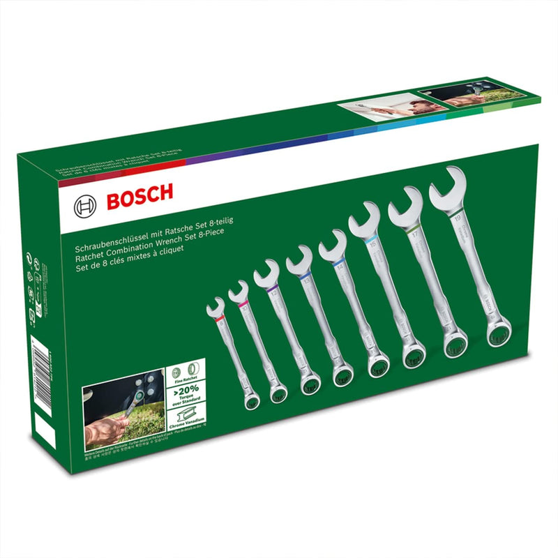 Bosch Schraubenschlüssel/Ratschen-Kombischlüssel-Set, 8-teilig (Ultimativer Komfort durch Kombinatio