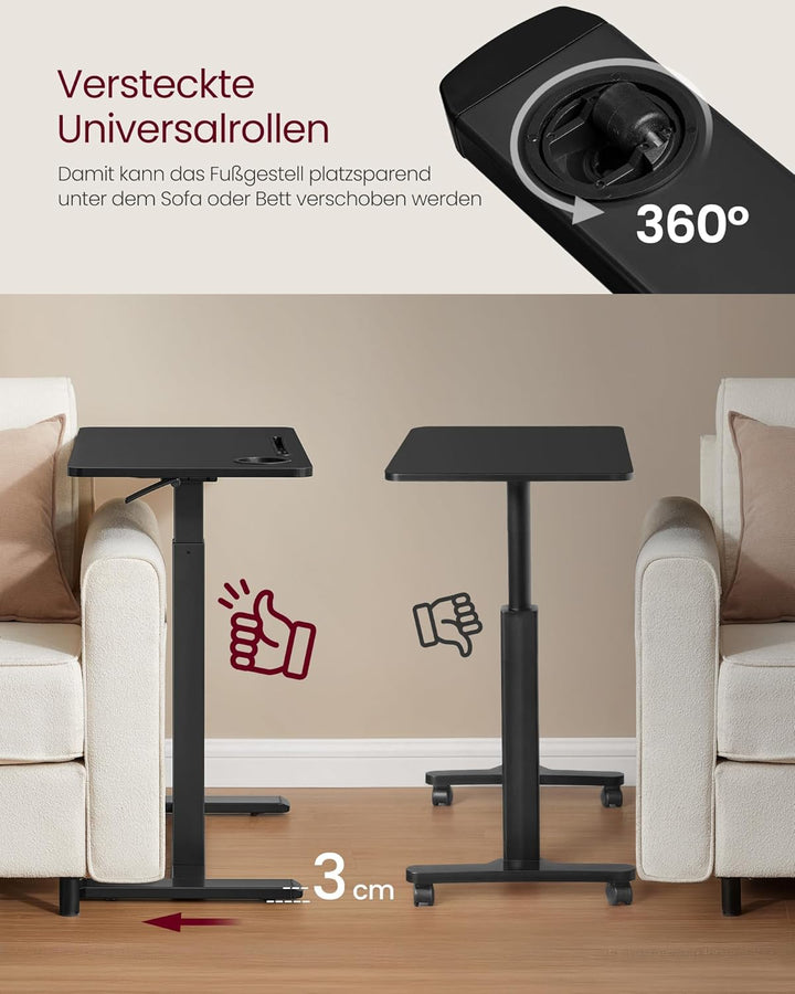 VASAGLE Beistelltisch mit Rollen, mobiler Stehtisch, 70 x 40 cm grosse Tischplatte, verstellbare Höh