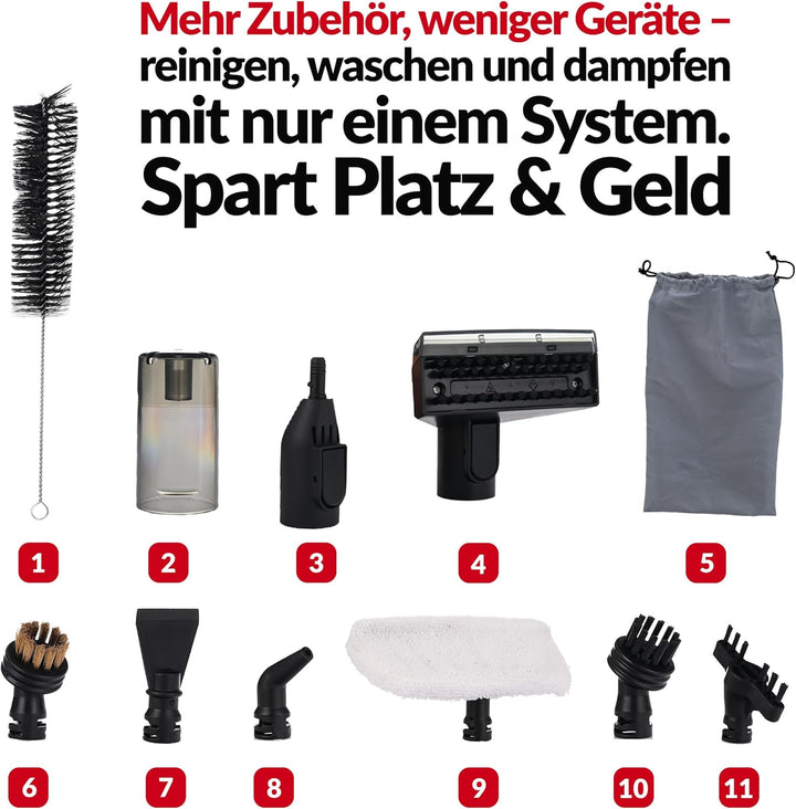 LEHMANN SteamWash 1800 Waschsauger & Dampfreiniger 4in1, Polsterreiniger und Teppichreiniger mit War